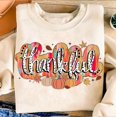 thumbnail image 1 of Glitter Thankful Fall Sweater, Retro Thanksgiving Autumn Coquette Bow Dalmatian Sweatshirt, 1 of 5