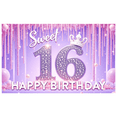 thumbnail image 1 of Glitter Theme Sweet 16 Birthday Banner Decorative Design Gemstone Accents Party Decoration for Birthday Party Celebration Photo Shoot, 1 of 7