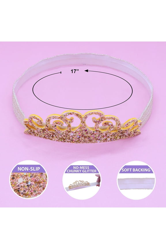Glitter Tiara Headbands for Girls,Elastic Princess Crown Hair Bands for Toddlers