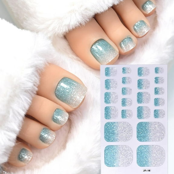 Glitter Toe Nail Decals Self-Adhesive Full Cover Pure Color Toe Nail Wraps