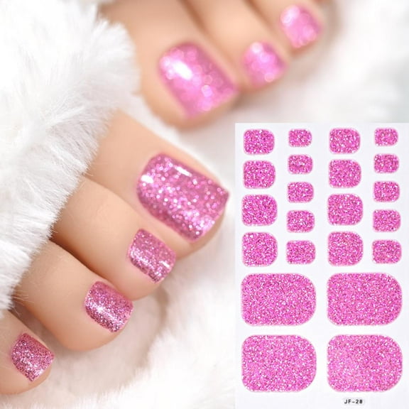 Glitter Toe Nail Decals Self-Adhesive Full Cover Pure Color Toe Nail Wraps