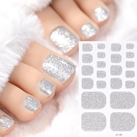 Glitter Toe Nail Decals Self-Adhesive Full Cover Pure Color Toe Nail Wraps