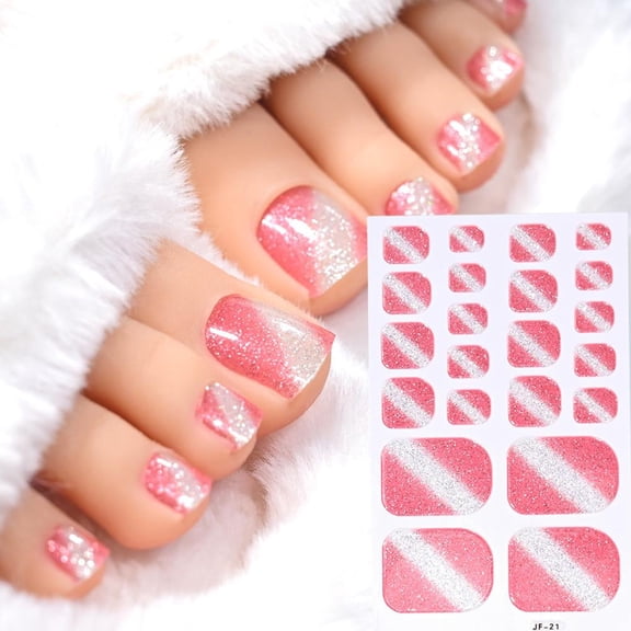 Glitter Toe Nail Wraps Solid Color Self-Adhesive Toe Nail Decals Strips