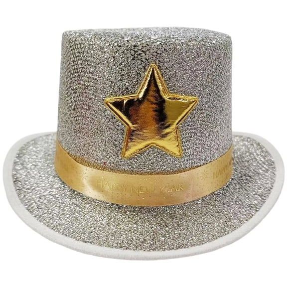 Glitter Top Hat for Adults, Shiny Star Magician Hat Sparkly Party Hat for New Year Birthday Wedding Carnival