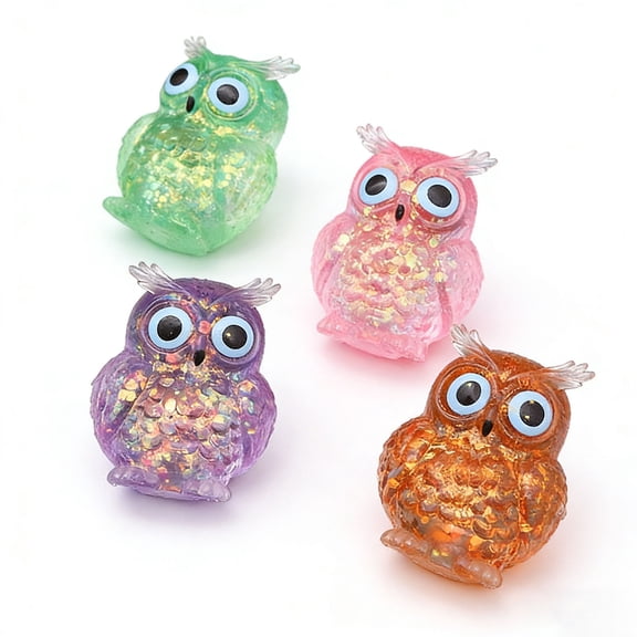 Glitter Transparent Owl Squishy Animal, Soft Sensory Fidget Squeeze Accessory, Desk Accent for Office Study Break Travel Commute