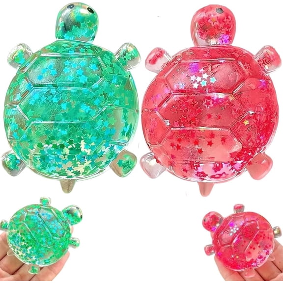 Glitter Turtle Slow Rising, Sensory Squeeze Fidget Toys, Realistic Turtle Shaped Slow Rising Stress Ball for Adults Teens Anxiety Stress Relief, Sea Animal Sque-eze Balls(RL Mix corlor 2 Pcs)