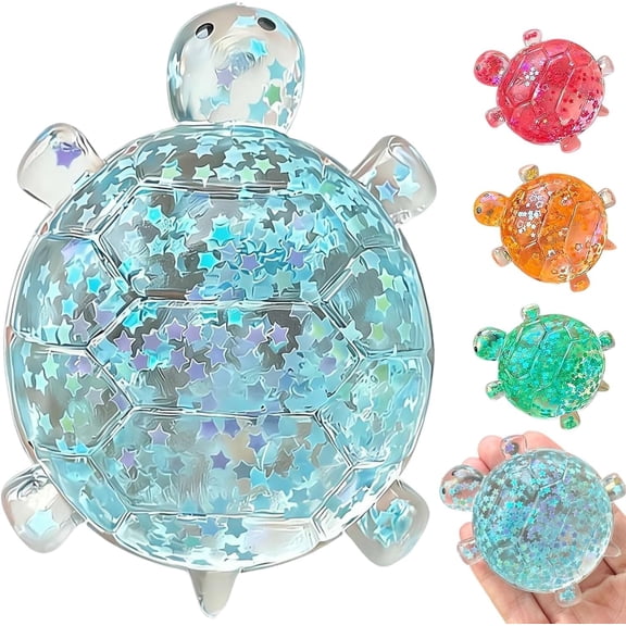 Glitter Turtle Slow Rising, Sensory Squeeze Fidget Toys, Realistic Turtle Shaped Slow Rising Stress Ball for Adults Teens Anxiety Stress Relief, Sea Animal Sque-eze Balls