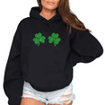 thumbnail image 1 of Two Glitter Shamrock Graphic Sweatshirt Print hoodie Black S-2XL Womens St Patricks Day Lucky Party Tops, 1 of 5