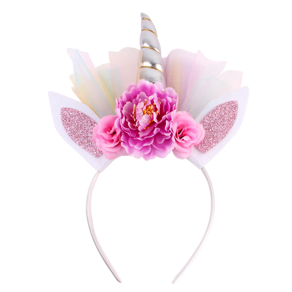 Glitter Unicorn Horn Headband Hair Flowers Animal Ears Headdress