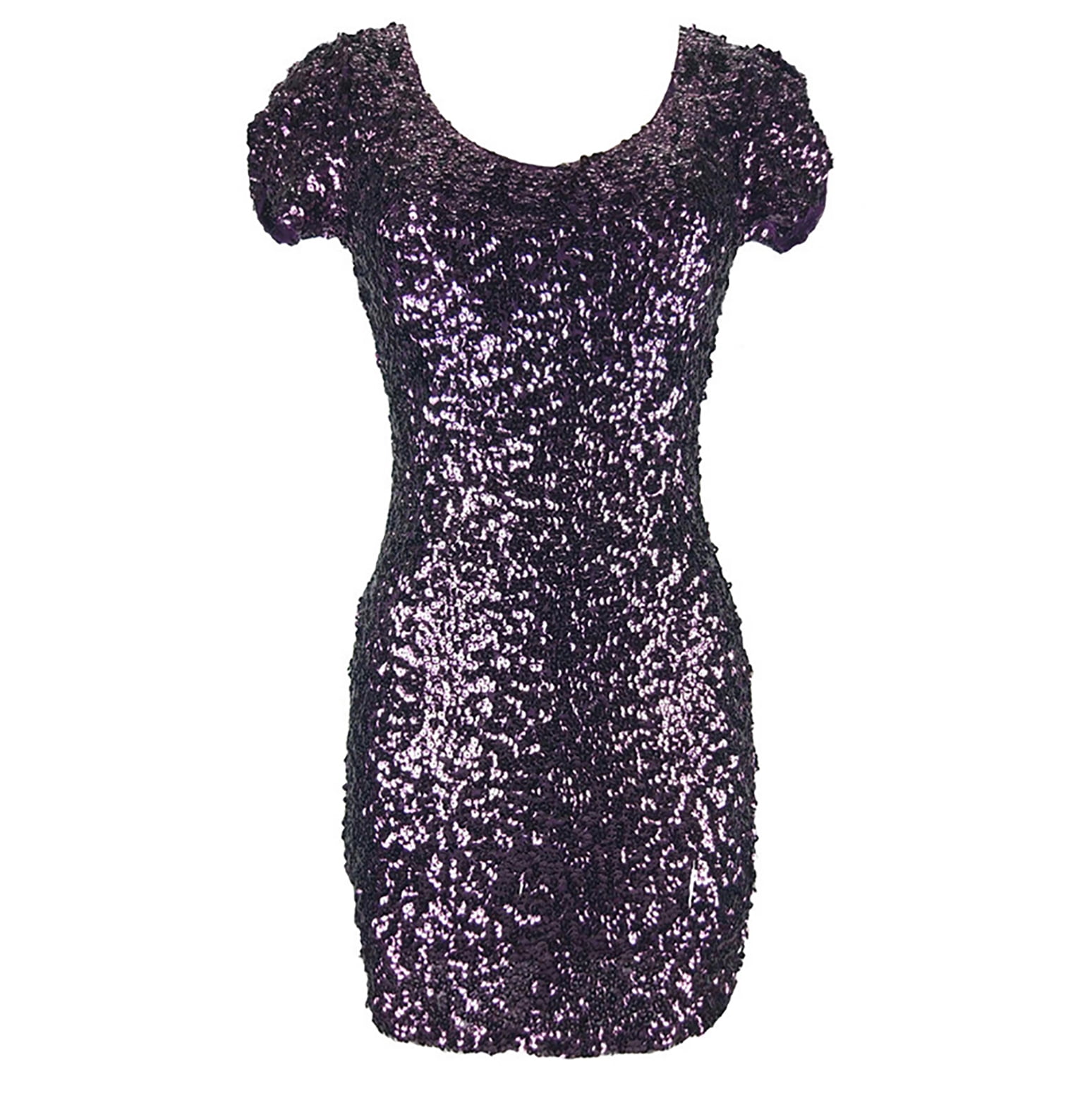 Glitter V Neck All Sequin Mini Bodycon Cocktail Party Dress with Sleeves  Purple - Walmart.com