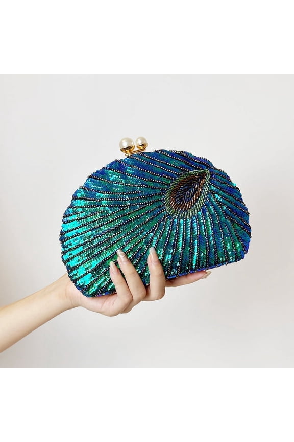 Glitter Vintage Sequins Decor Clutch Wallet, Classic Peacock Feather Pattern Evening Bag, Women's Dinner Bag Best Gifts for Carnaval And For Music Festival