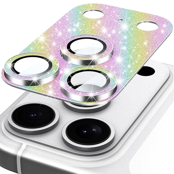 Colorful Glitter Volcano Camera Lens Protector for iPhone 17 Pro Max, 9H Tempered Glass, Ultra HD, Full Coverage, Case Friendly