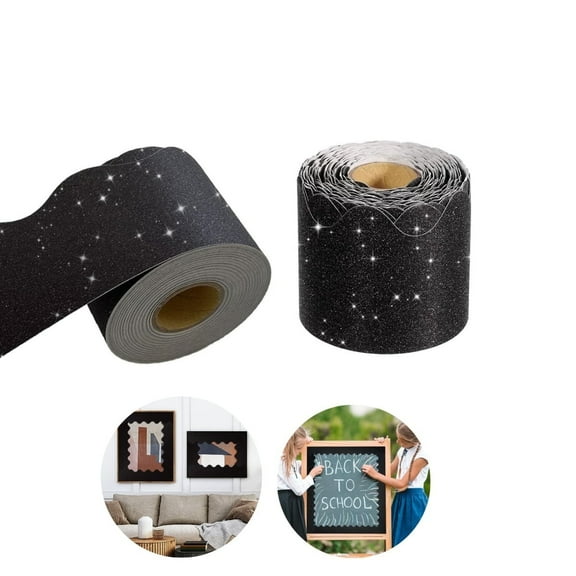 Glitter Wall Decor,QZS Durable Bulletin Board Borders for Classroom,32.8Ft Black Glitter Paper Decoration for Classroom,Office