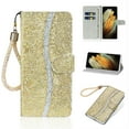 thumbnail image 1 of Glitter Wallet Case for Samsung Galaxy S22, Sparkle Bling PU Leather Wrist Strap Soft TPU Shockproof Flip Cover with Kickstand Magnetic Clasp Card Slots Shining Case for Women Girls,Gold, 1 of 9