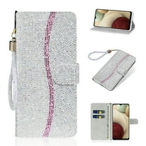 Glitter Wallet Case for Samsung Galaxy S23 Plus, Sparkle Bling PU Leather Wrist Strap Soft TPU Shockproof Flip Cover with Kickstand Magnetic Clasp Card Slots Shining Case for Women Girls, Silver