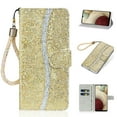 thumbnail image 1 of Glitter Wallet Case for Samsung Galaxy S23 Plus, Sparkle Bling PU Leather Wrist Strap Soft TPU Shockproof Flip Cover with Kickstand Magnetic Clasp Card Slots Shining Case for Women Girls, Gold, 1 of 9