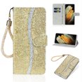 thumbnail image 1 of Glitter Wallet Case for Samsung Galaxy S24 Plus, Sparkle Bling PU Leather Wrist Strap Soft TPU Shockproof Flip Cover with Kickstand Magnetic Clasp Card Slots Shining Case for Women Girls, Gold, 1 of 8