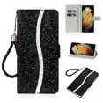 thumbnail image 1 of Glitter Wallet Case for Samsung Galaxy S24 Plus, Sparkle Bling PU Leather Wrist Strap Soft TPU Shockproof Flip Cover with Kickstand Magnetic Clasp Card Slots Shining Case for Women Girls, Black, 1 of 8