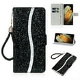 thumbnail image 1 of Glitter Wallet Case for Samsung Galaxy S25 Plus, Sparkle Bling PU Leather Wrist Strap Shockproof Flip Cover with Kickstand Magnetic Clasp Card Holder Protective Case for Women Girls, Black, 1 of 8
