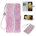 thumbnail image 1 of Glitter Wallet Case for Samsung Galaxy S25, Sparkle Bling PU Leather Wrist Strap Shockproof Flip Cover with Kickstand Magnetic Clasp Card Holder Protective Case for Women Girls, Pink, 1 of 8