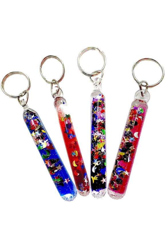 Glitter Wand Key Chain Key Ring Set of Four Randomly Selected Color Key Tags