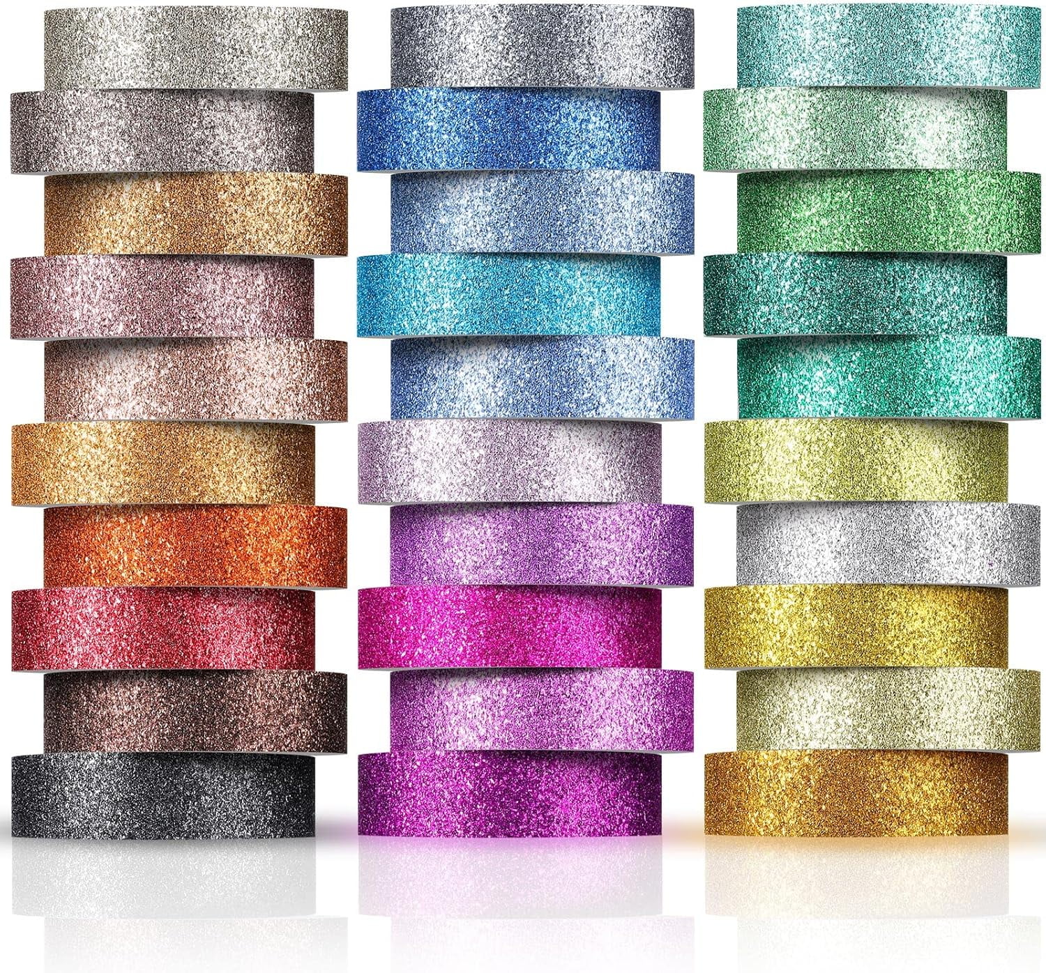 Glitter Washi Tape Colored Rainbow Metallic Decorative Adhesive for Art Scrapbook DIY Craft Projects Gift Wrapping Decor
