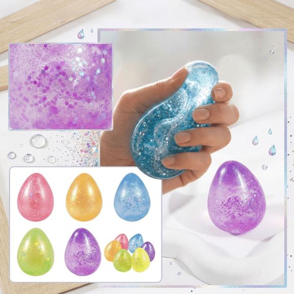 Glitter Water Droplet Slow Rising Squeeze Toys, Water Droplet Sugar Squishies Fidget Toys for Adults, Super Soft Sensory Stress Ball Squeeze Toys for Stress Relief (Pink)