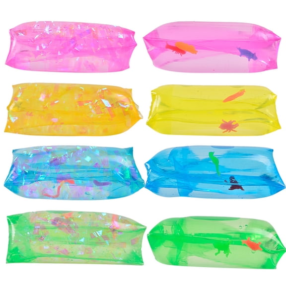 Glitter Water Wiggler Squishies | 1 Pack | 4 Inch | Prismatic Sparkle Water Snake Sensory Fidget Toys With Confetti And Sea Creatures (Random Color)