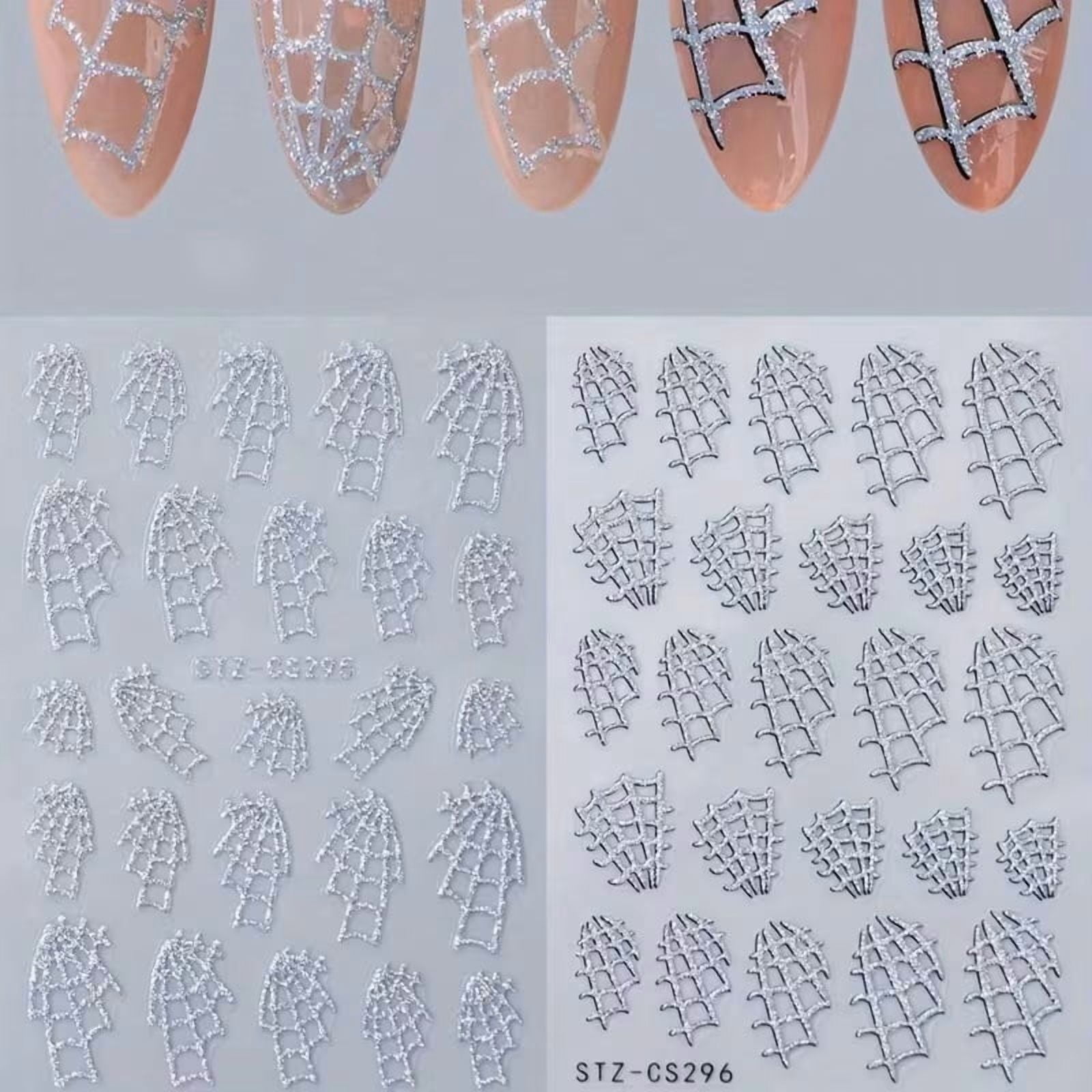 Glitter Web Nail Art Stickers - 4 Sheets Self-Adhesive Halloween Decals ...