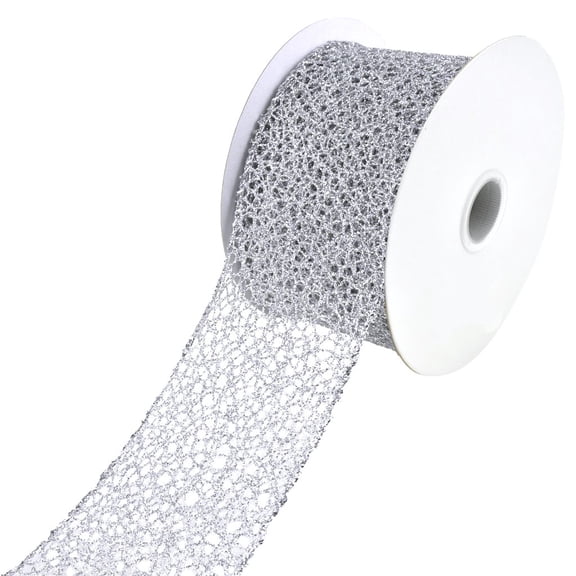 Glitter Webbing Wired Ribbon, 2-1/2-Inch, 10-Yard - Silver
