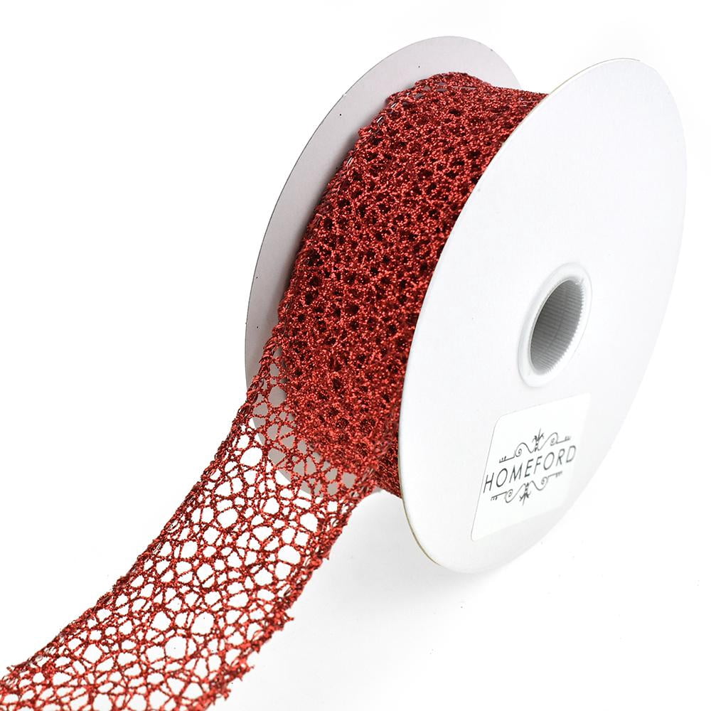 Webbed Ribbon Glitter Webbing Wired Ribbon, Red, 1-1/2-Inch, 10-Yard - Walmart.com