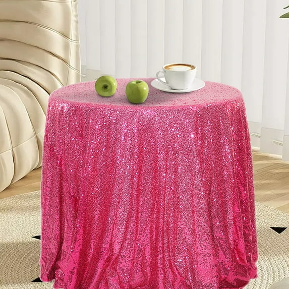 Glitter Wedding Tablecloth, Round Party Decor, Sequined Cover, for Banquets or Celebrations, Nylon Fabric, 47x47 Inches Size