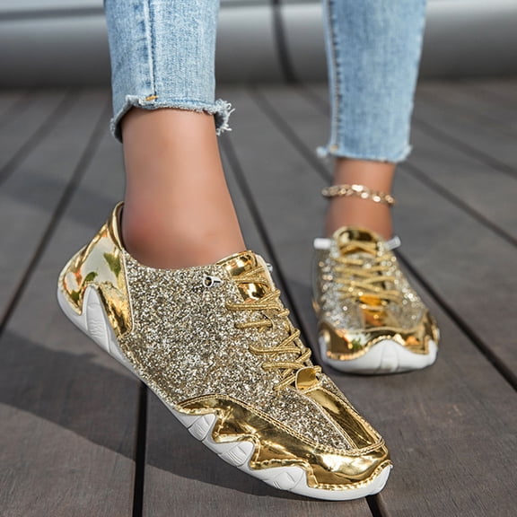 Glitter White Shoes for Men Women High Top Sequin Sparkly Sneakers (Gold 44)