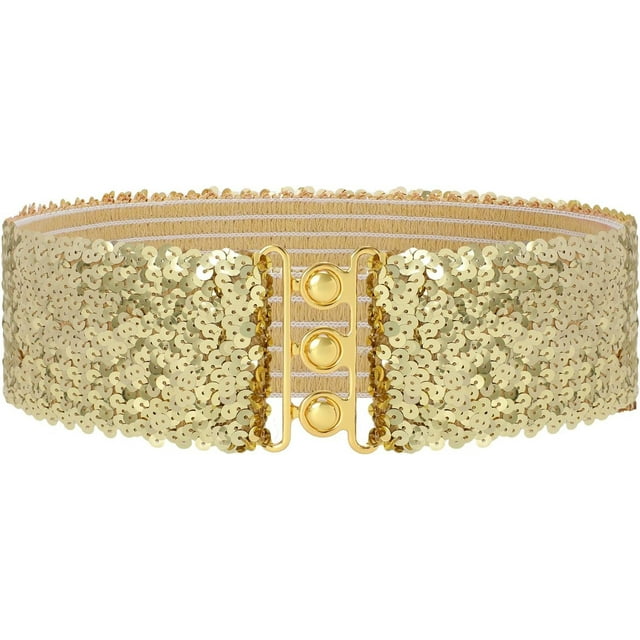 Glitter Wide Stretchy Waist Belts Sequins Decor Elastic Belts for Dresses