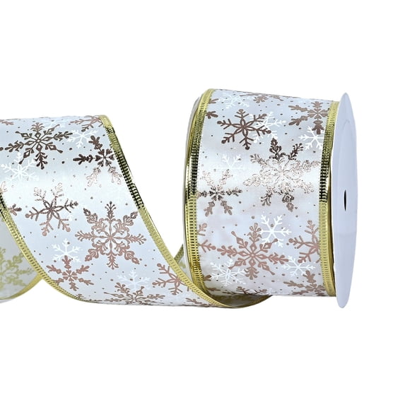 Glitter Wired Sheer Christmas Ribbon - 1.5In 10Yd Snowflake Design for Floral, Craft, Christmas Tree Decorations, Wreaths, Gift Wrapping