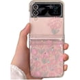 thumbnail image 1 of Glitter Woman Case for Galaxy Z Flip 3 Cute Line Flower, Pretty Girls Case for Samsung Z Flip 3 Pink Tulip Print, Clear Floral Case for Z Flip 3 Hinge Protector, Kawaii Shiny Case for Z Flip 3 (Tulip), 1 of 14