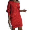 thumbnail image 1 of Glitter Women's Metallic sequins Asymmetrical Off Shoulder Long Sleeve Fitted Dress for Club Outings and Galas, 1 of 10