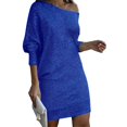 thumbnail image 1 of Glitter Women's Metallic sequins Asymmetrical Off Shoulder Long Sleeve Fitted Dress for Club Outings and Galas, 1 of 9