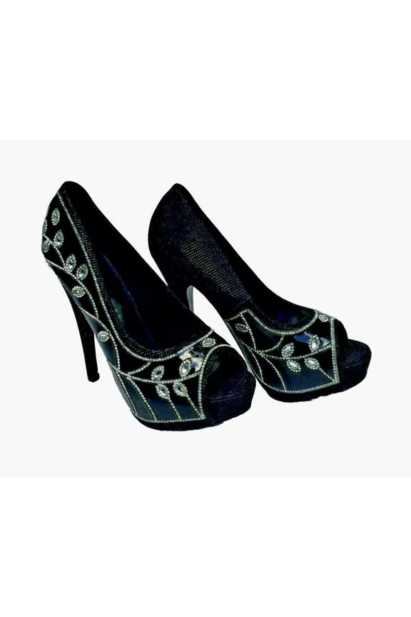 Glitter Women's Platform Black Heels