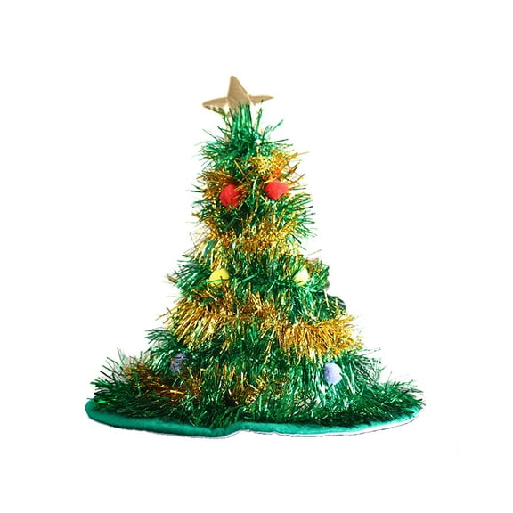 Glitter Xmas Tree Hat Christmas Tree Topper Decoration Green Gold Tinsel Hat Christmas Decor Winter Santa Party Supplies