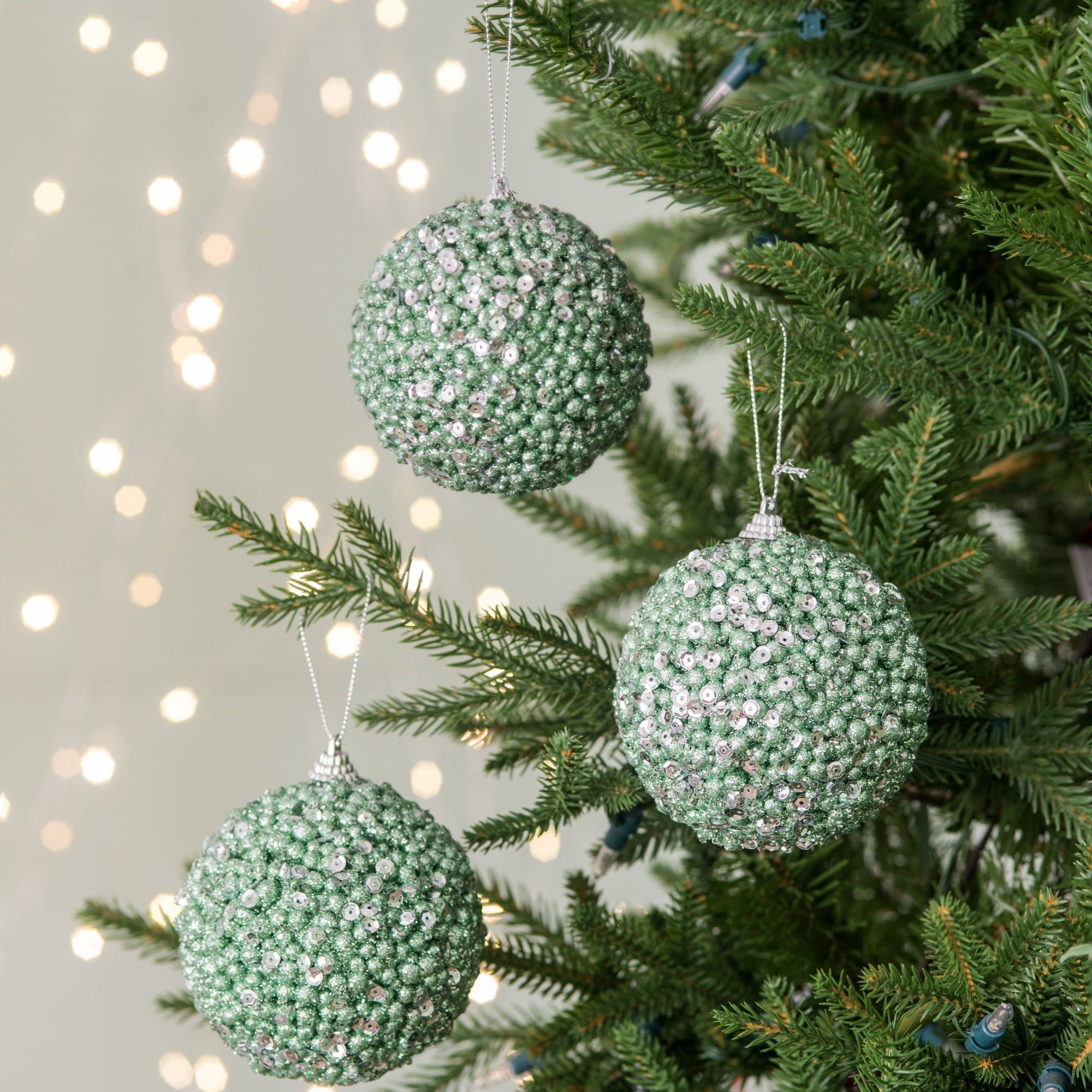 6 Pcs Glitter and Sequin Christmas Ball Ornaments Polyfoam Sparkling Tree Decor Gift Stocking Stuffer