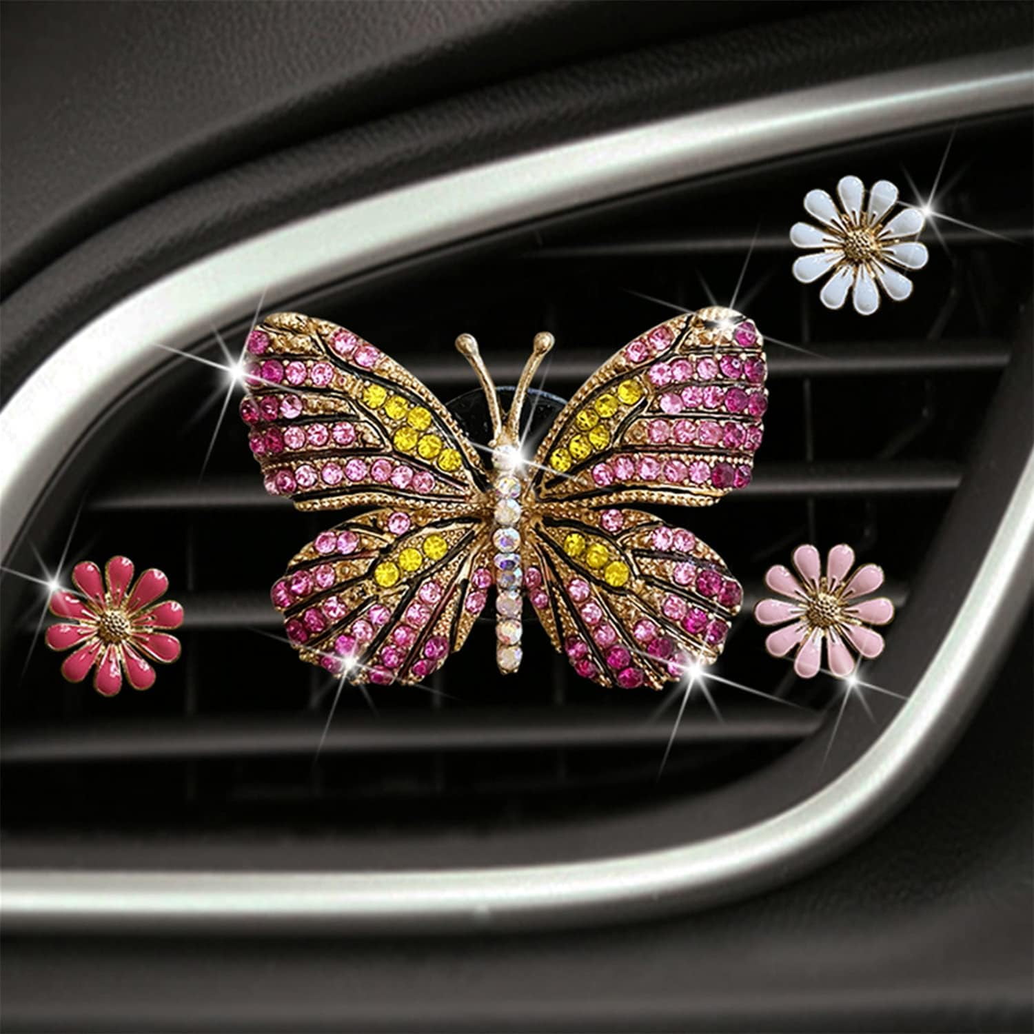 Glitter Butterfly Car Clip Interior Decoration, Cute Car Vent Clip Dashboard Decoration, Car Accessories Air Fragrance Vent Clip, Car Air Freshener Vent Clip, Girls Ladies Car Interior Decoration Cut