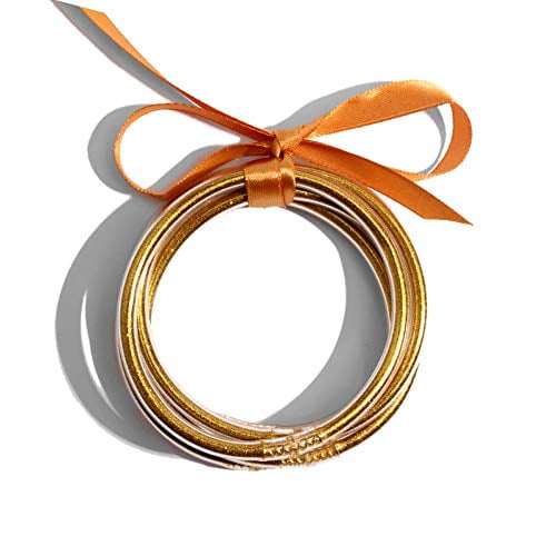 BELLEXIXI Glitter Jelly Bangle Bracelet Set - 5 Piece Gold Powder Lining Lightweight Fashion Bracelets For Women & Girls