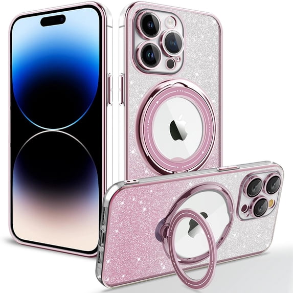 GlitterCasefor iPhone 7 / 8 / SE 2022 & 2020, 360 Rotating Kickstand Drop Protection Anti-Scratch Shockproof Anti-Slip Gradient Color Phone Case for iPhone 7 / 8 / SE 2022 & 2020, Pink