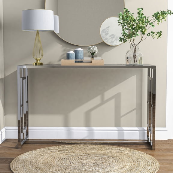 Glitterati Waterfall Glass Top Sofa Table, Chrome