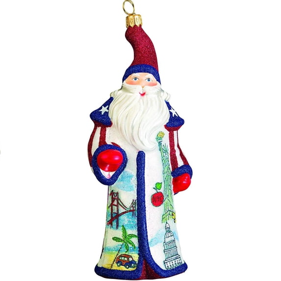 Glitterazzi Americana Santa Polish Glass Christmas Ornament