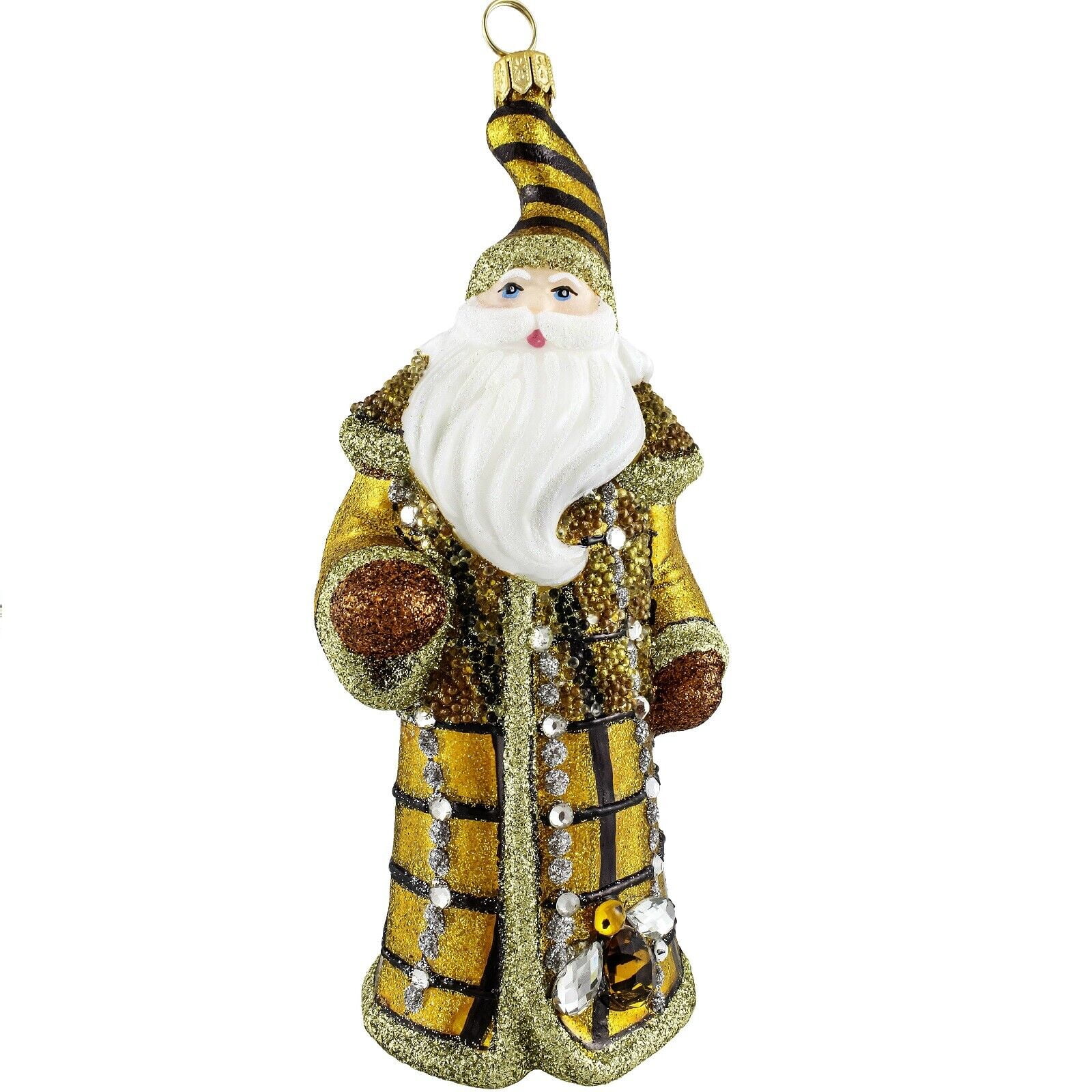 Glitterazzi Beehive Jeweled Santa Polish Glass Christmas Ornament