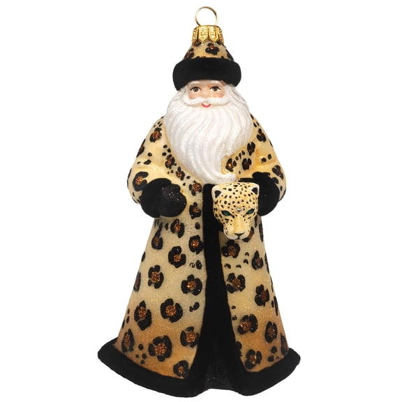 Glitterazzi Leopard Santa Polish Glass Christmas Ornament
