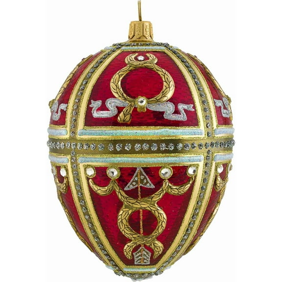 Glitterazzi Red Russian Egg Polish Glass Christmas Tree Ornament Made in Poland