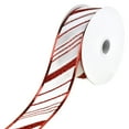 thumbnail image 1 of Glittered Christmas Diagonal Stripes Wired Ribbon, 1-1/2-Inch, 10-Yard - White/Red, 1 of 3